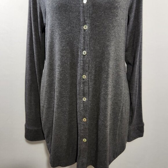 Soft Surroundings Size M Button Up Tunic Shirt Jersey Knit Cool Breeze Gray - Picture 3 of 15